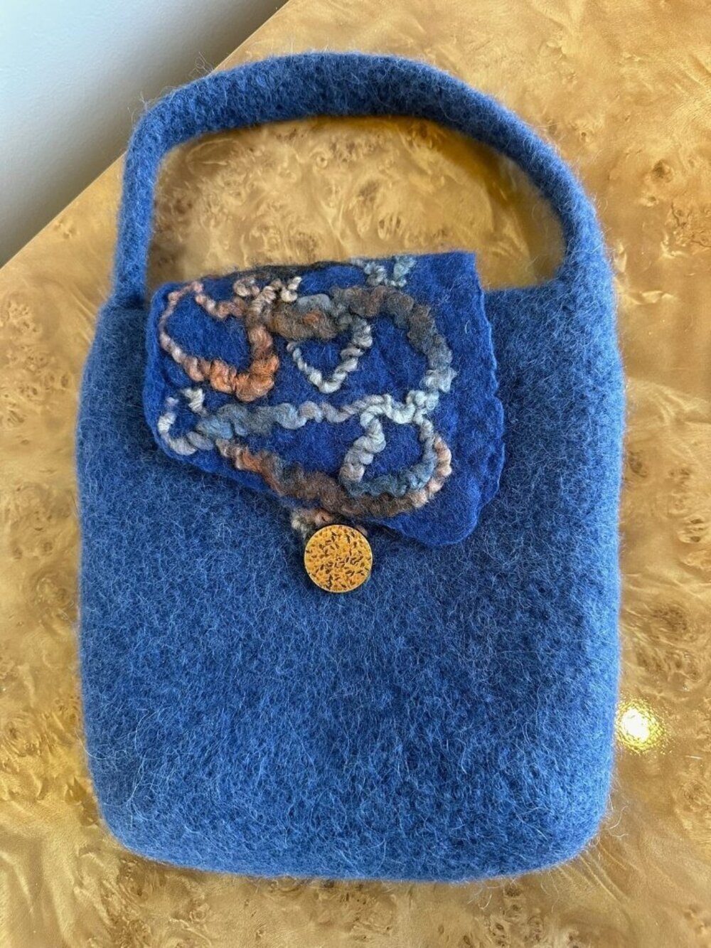 Muna Designs Felted Wool Handbag Blue One of a Kind Patty Salo Downs Art